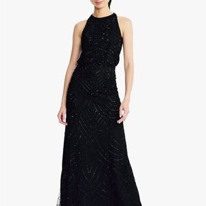 Adrianna Papell Art Deco Beaded Blouson Gown